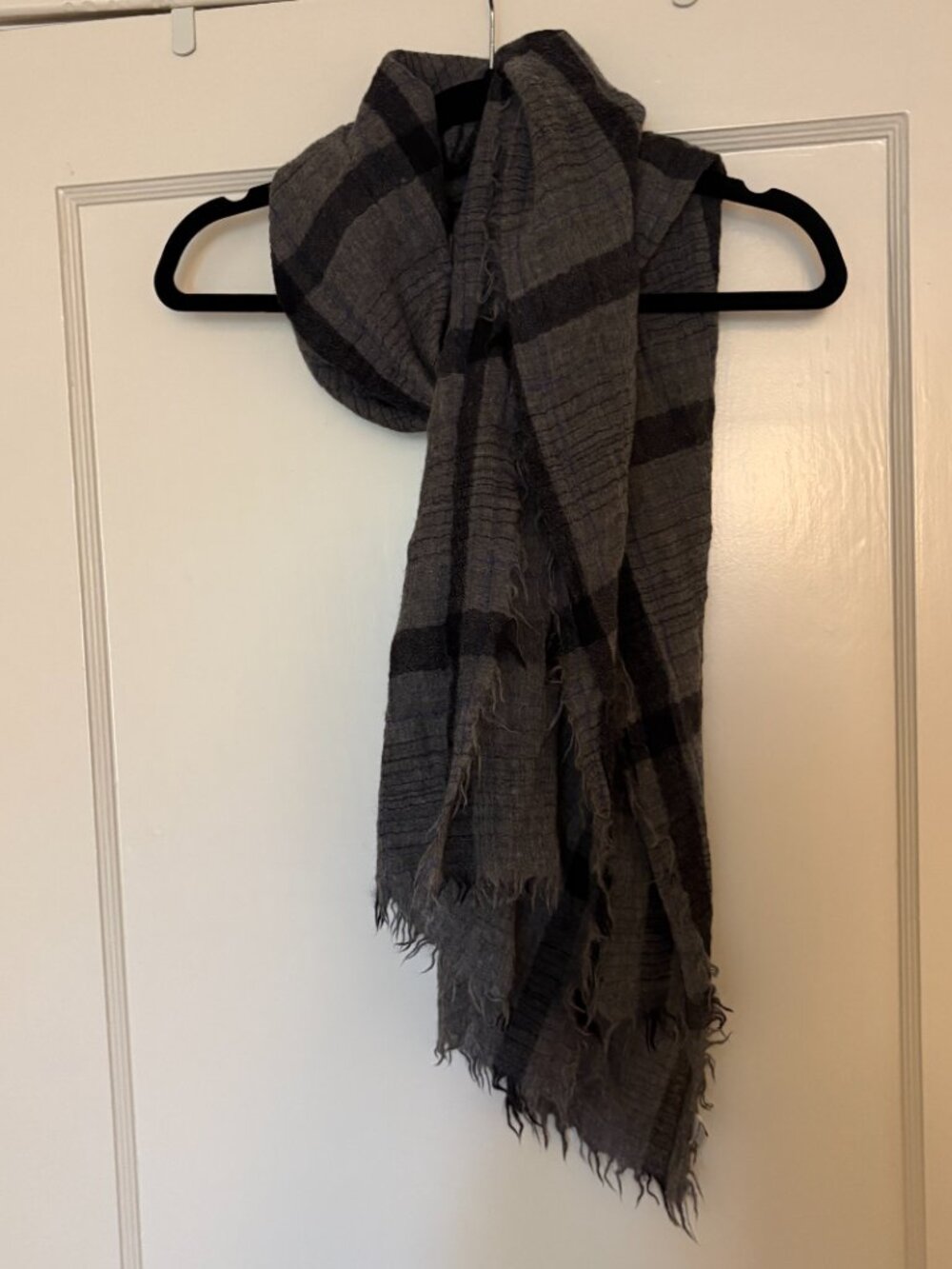 Madewell Plaid Fringe Oversized Scarf - Grey & Blue